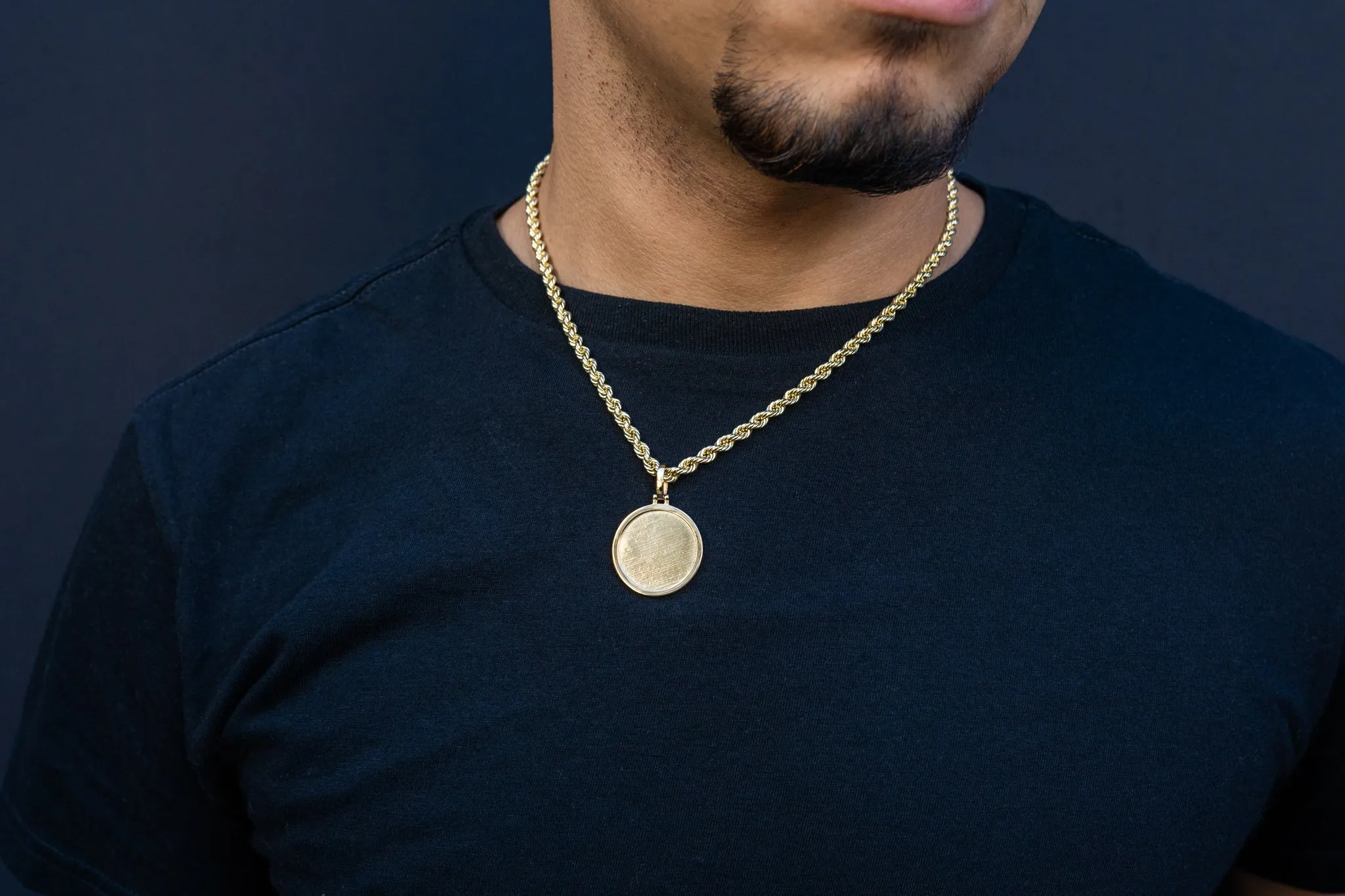 10k Solid Gold Circle Picture Pendant - Standard & Micro