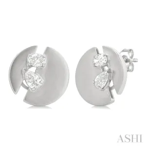 1/2 ctw Split Circle Oval and Pear Cut Diamond Fashion Stud Earrings in 14K White Gold