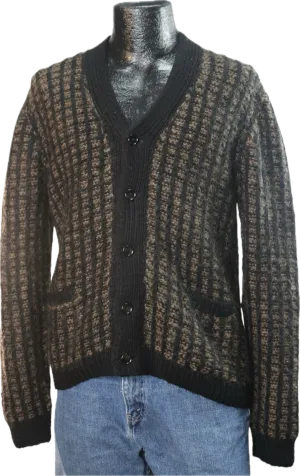 80s Blk/Brwn Handmade Knit Cardigan          M
