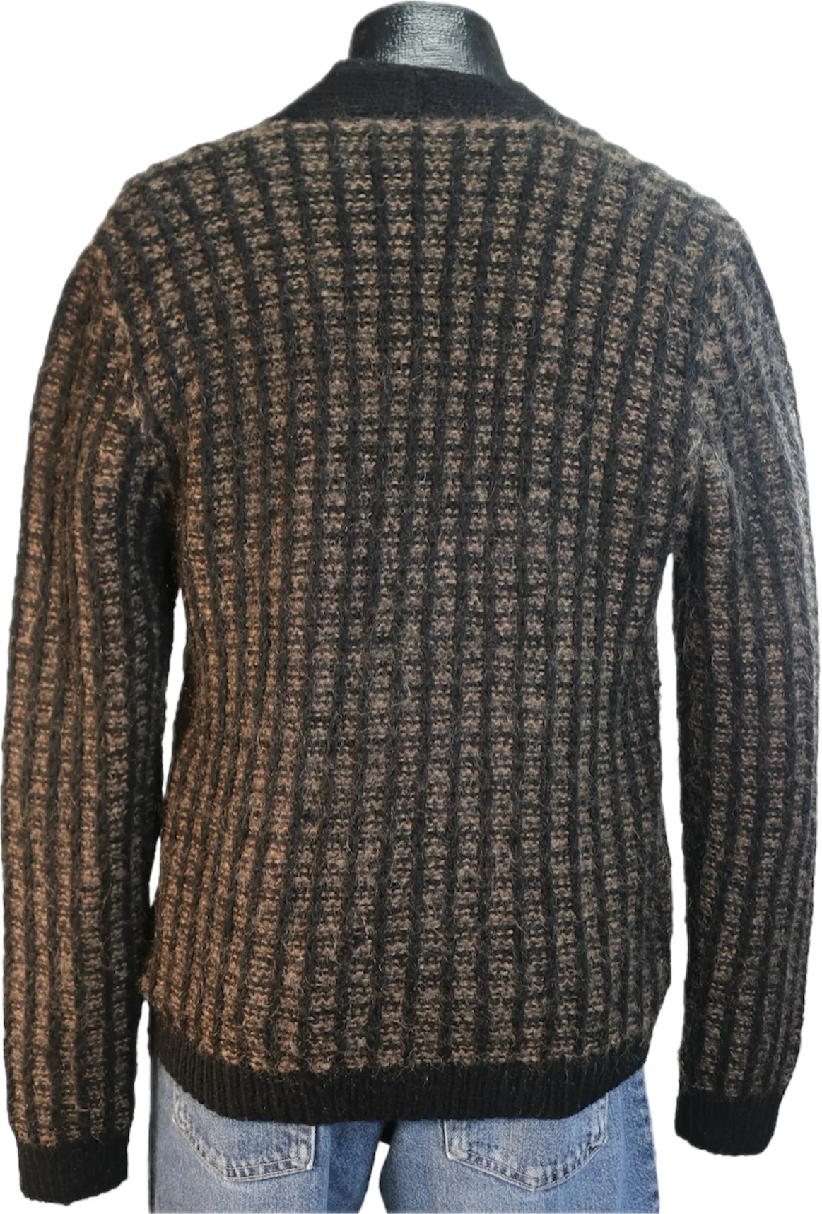 80s Blk/Brwn Handmade Knit Cardigan          M
