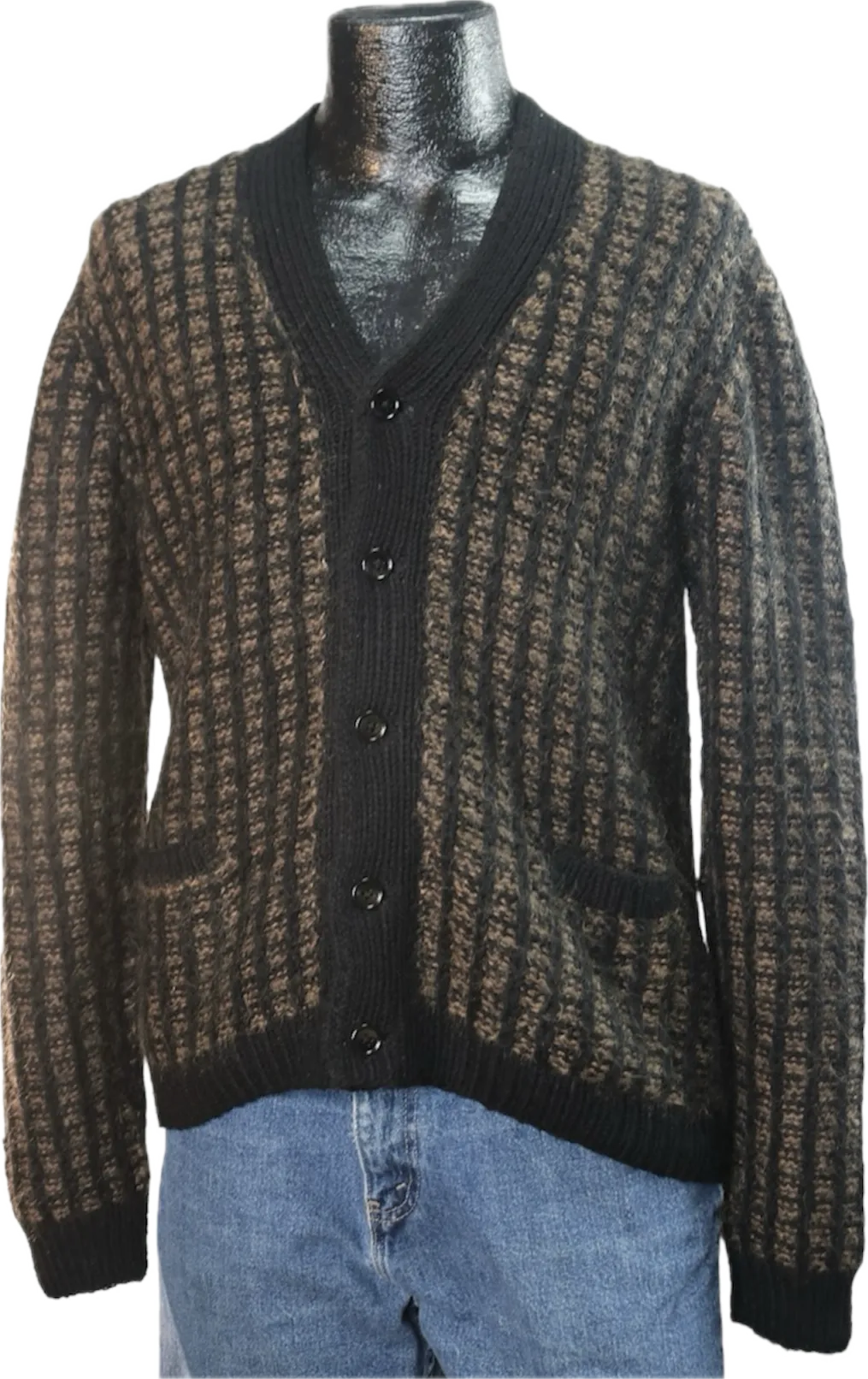 80s Blk/Brwn Handmade Knit Cardigan          M