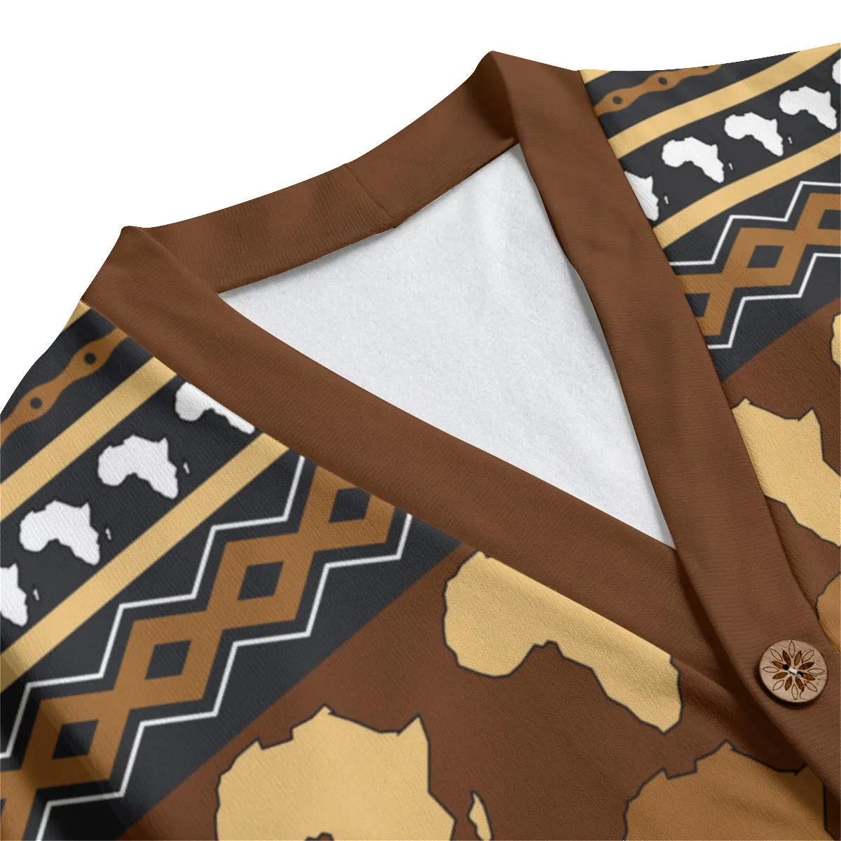 AFRIKA ORNEMENT Unisex V-neck Cardigan With Button Closure