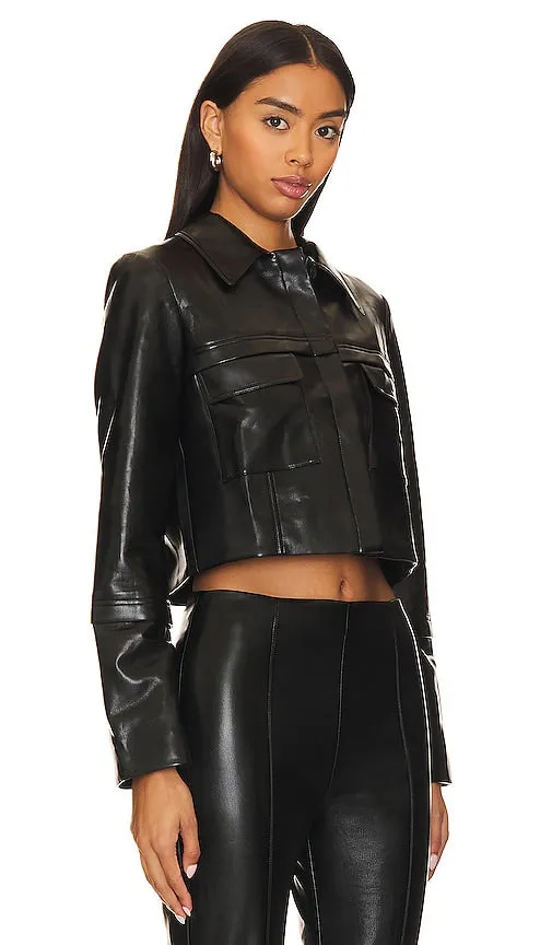 Amanda Uprichard X Revolve Lucas Faux Leather Jacket in Black
