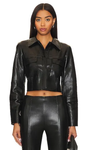 Amanda Uprichard X Revolve Lucas Faux Leather Jacket in Black