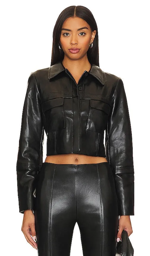 Amanda Uprichard X Revolve Lucas Faux Leather Jacket in Black