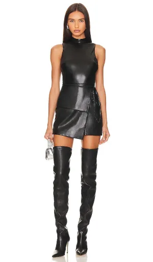 Amanda Uprichard X Revolve Reed Faux Leather Romper in Black