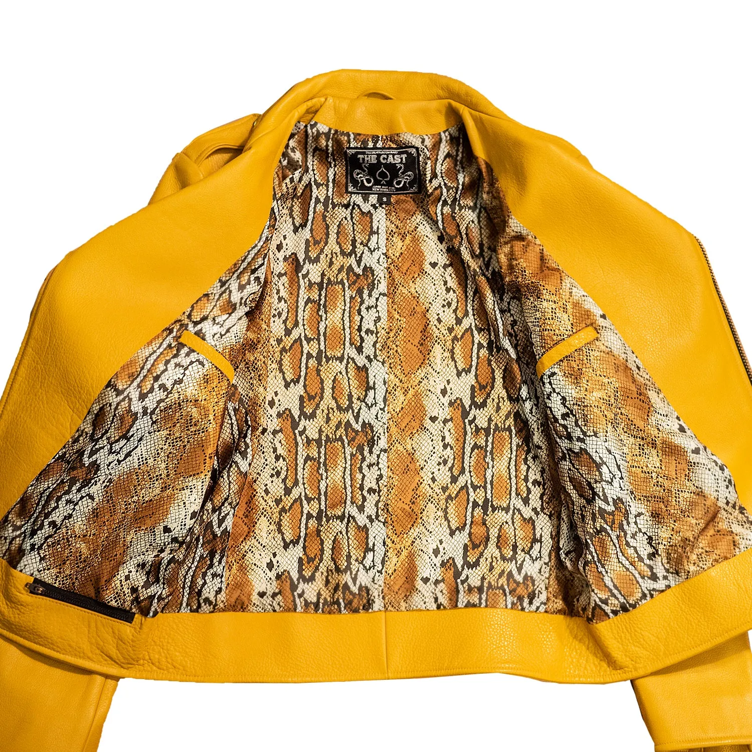 BOWERY JACKET - S / YELLOW w/ SNAKESKIN LINING   GOLD HARDWARE