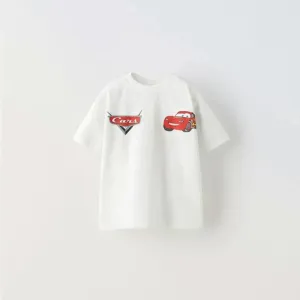 Boys Cartoon TShirt Kids New Round Neck Tops Outer Wear 1-6Age Child Summer Clothing Kids Fashion Simple Versatile White Tees