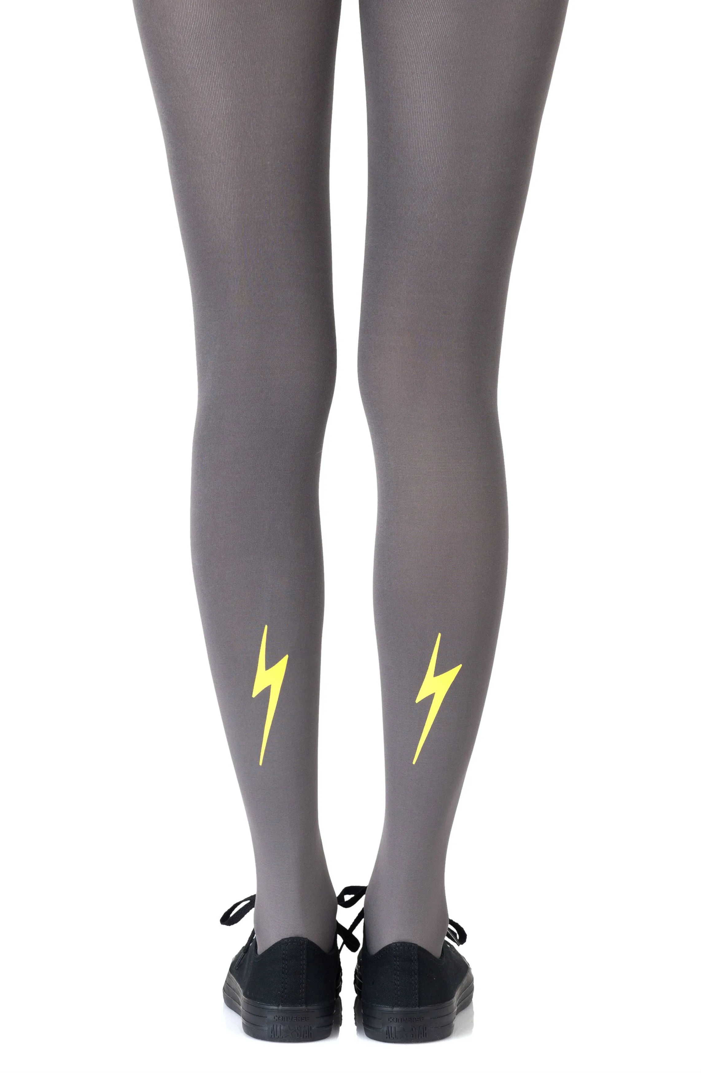 Comfortable Yellow Lightning Prints 120 Denier Opaque Grey Tights