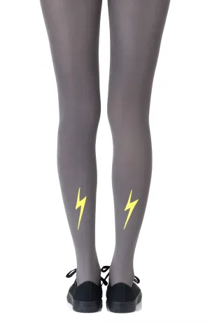 Comfortable Yellow Lightning Prints 120 Denier Opaque Grey Tights