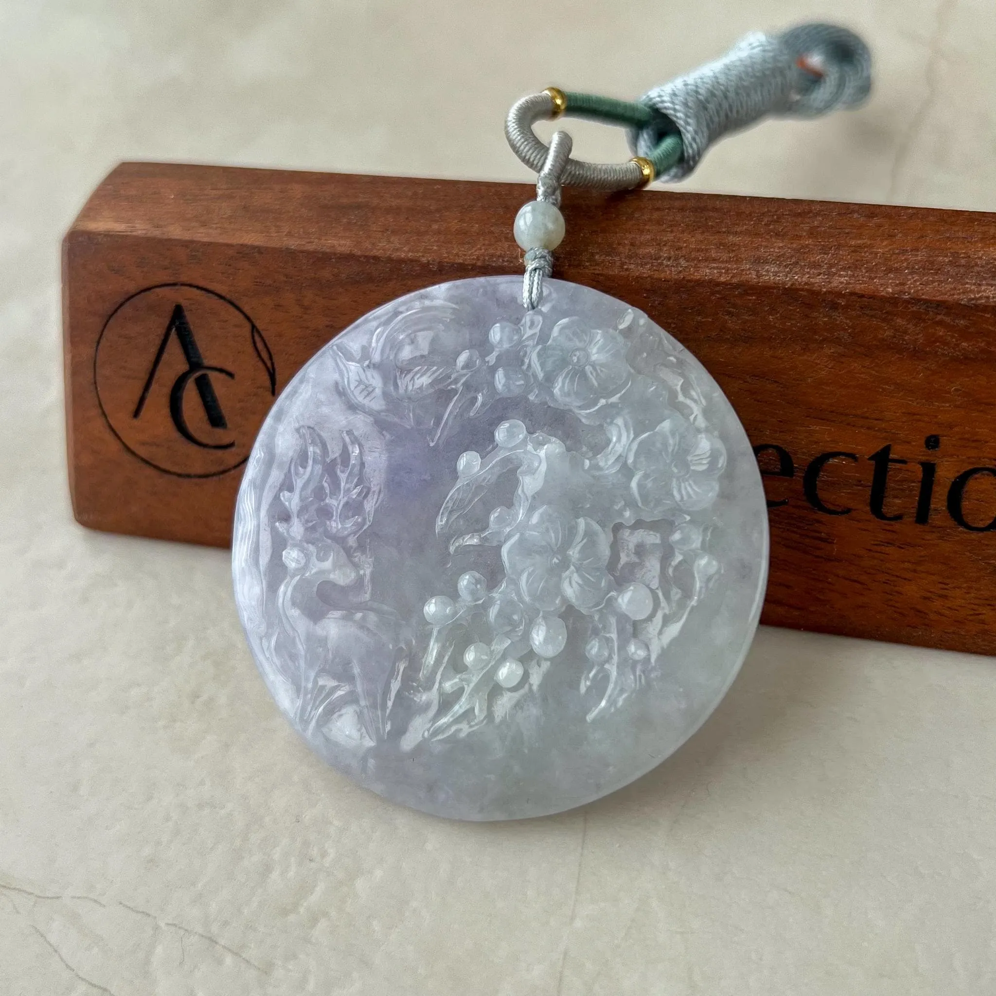 Deer in Forest Jade Pendant, Light Purple Jadeite Jade Hand Carved Pendant, HY-0422-1742151607