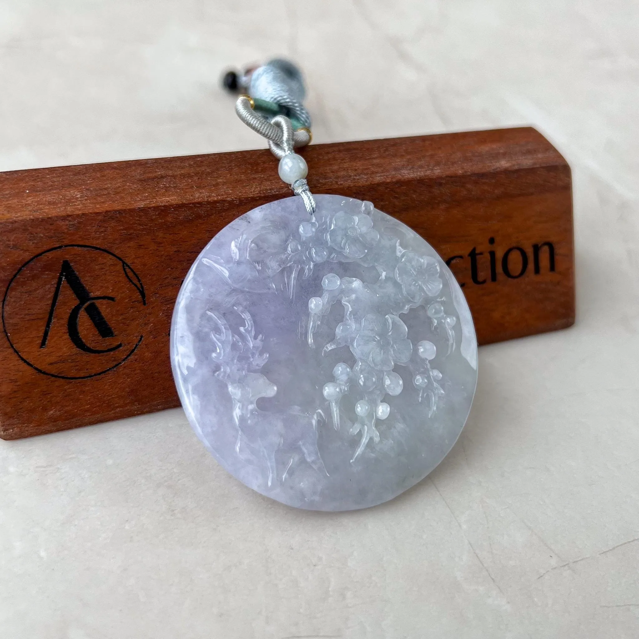 Deer in Forest Jade Pendant, Light Purple Jadeite Jade Hand Carved Pendant, HY-0422-1742151607