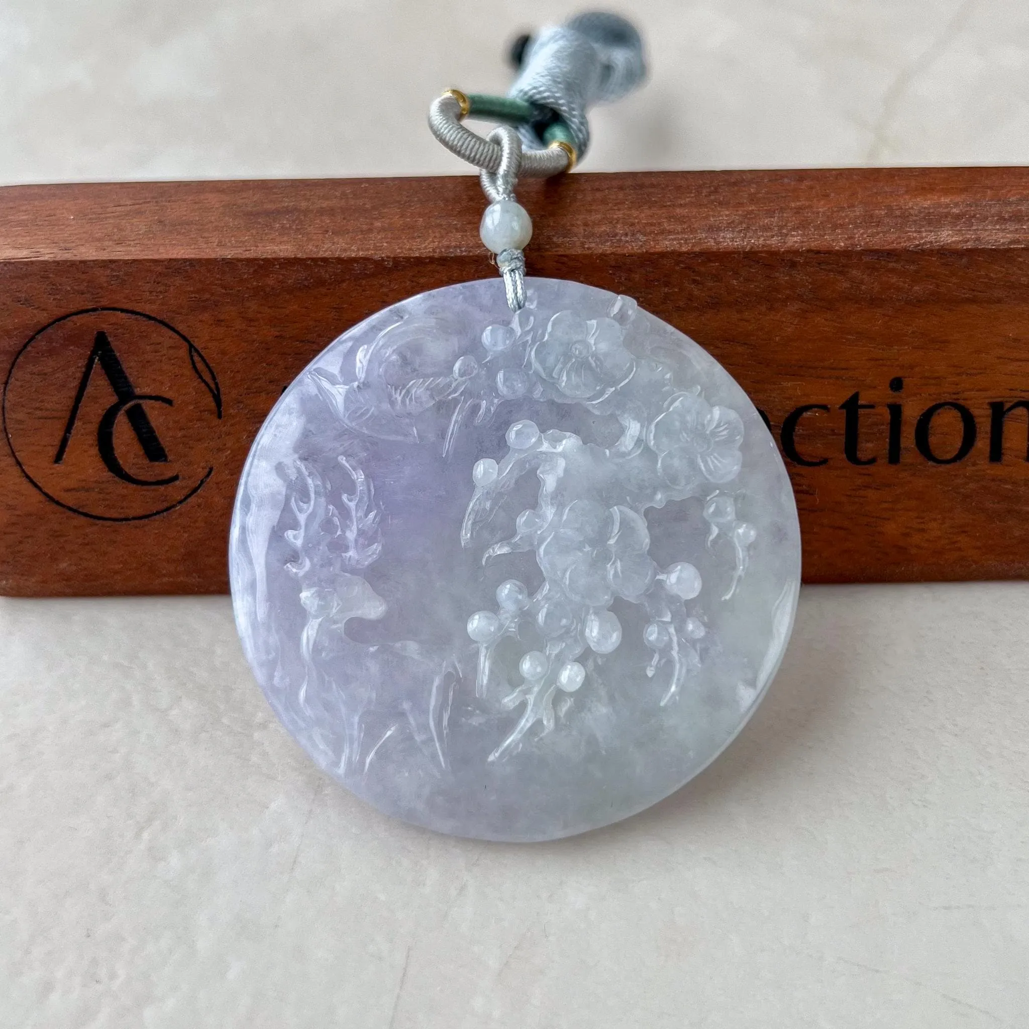 Deer in Forest Jade Pendant, Light Purple Jadeite Jade Hand Carved Pendant, HY-0422-1742151607