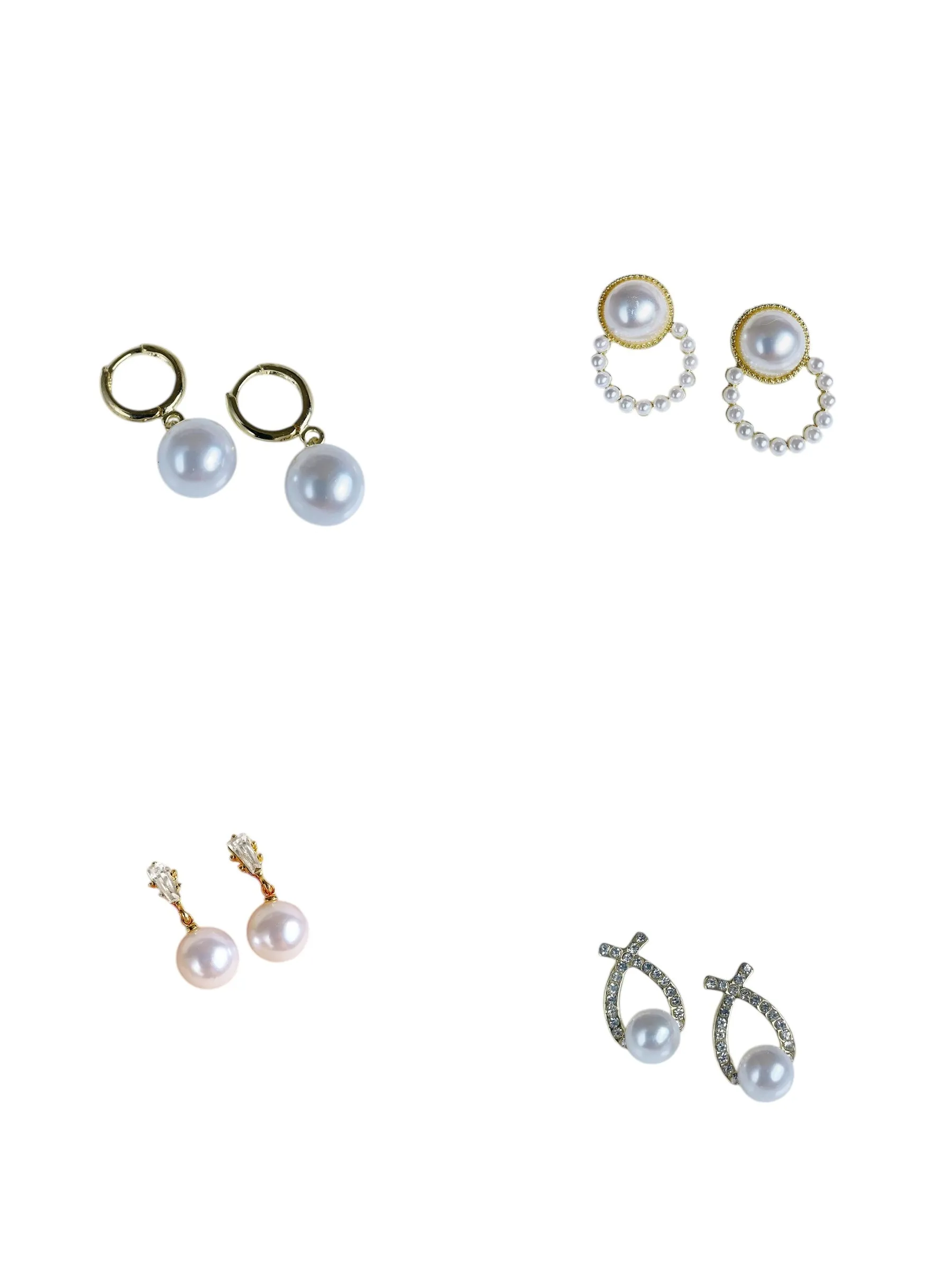 Elegant Pearl Drop Earrings Set, 4 Pairs, Crystal and Gold Tone Accents