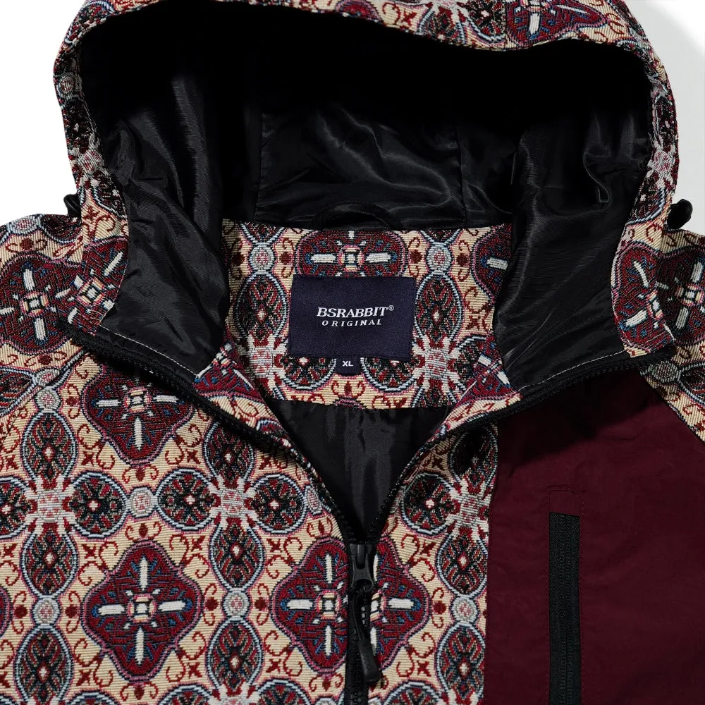 ETHNIC HOODED JACKET BEIGE BURGUNDY