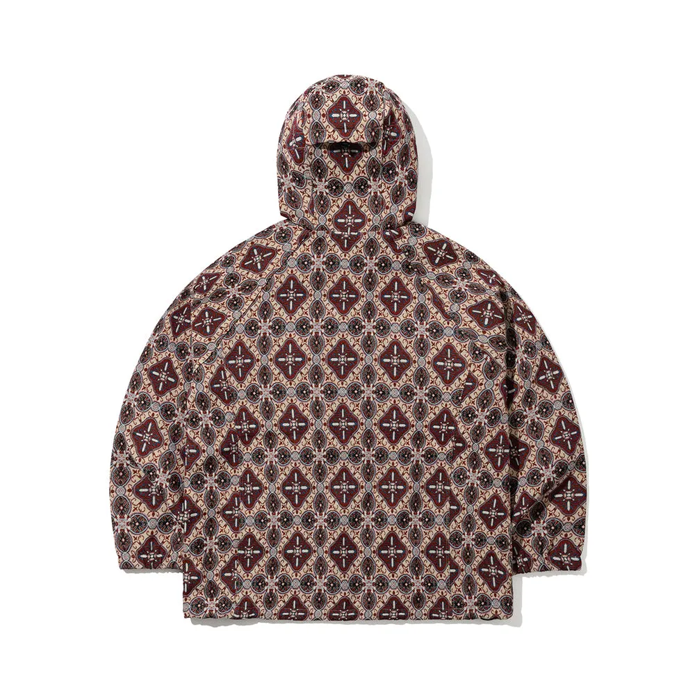 ETHNIC HOODED JACKET BEIGE BURGUNDY