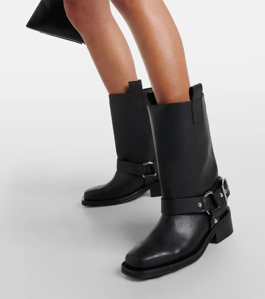 Ganni Faux leather biker boots