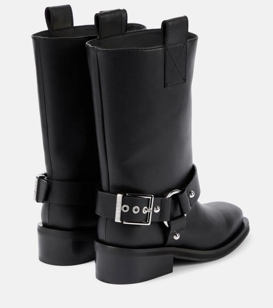 Ganni Faux leather biker boots