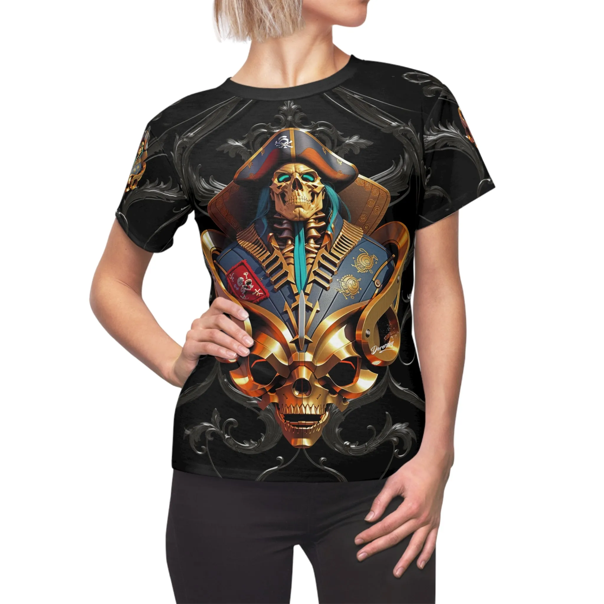 Gothic Pirate T-Shirt Unisex All Over Print Tee Pirate Skull T-Shirt Black Unisex Tee | 00139