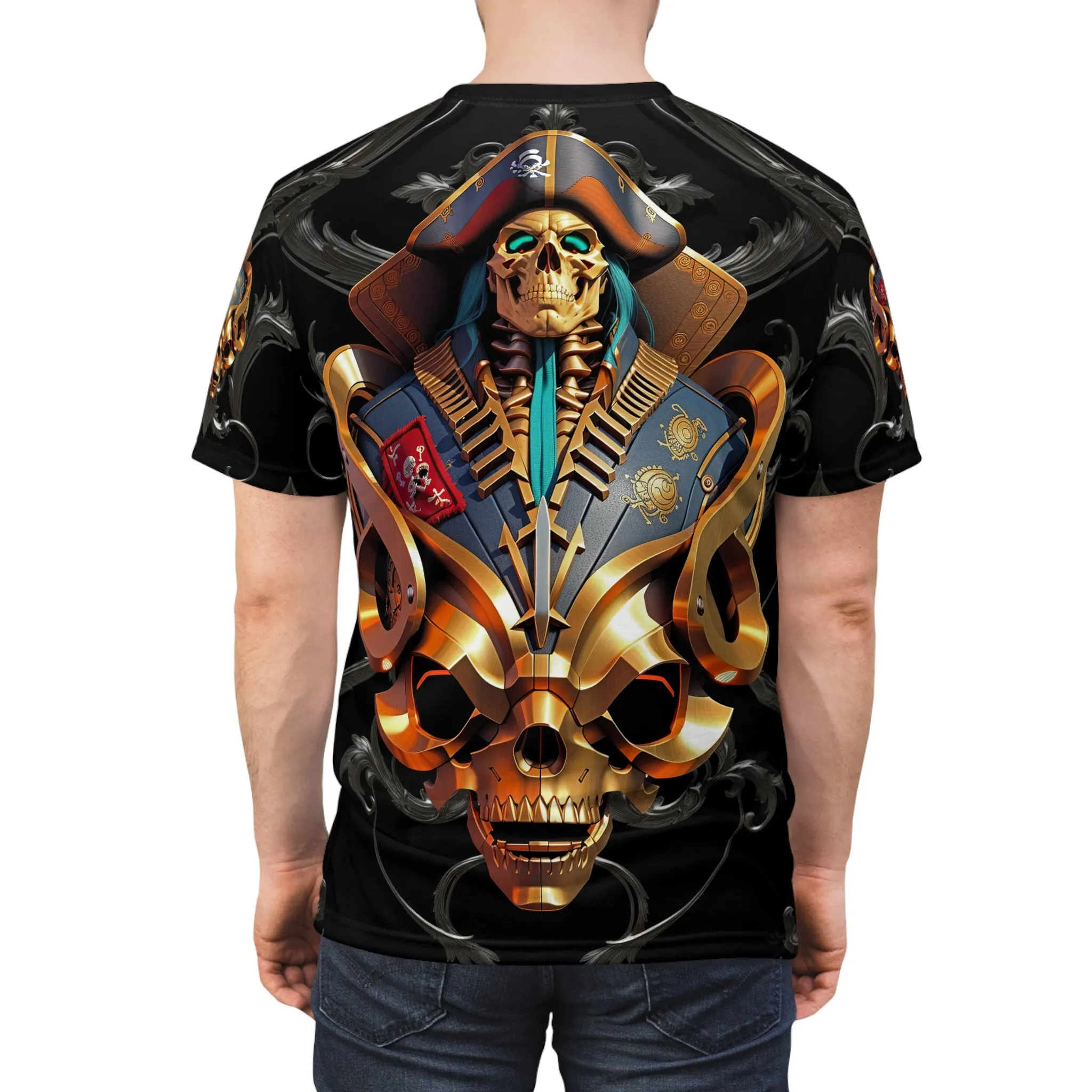 Gothic Pirate T-Shirt Unisex All Over Print Tee Pirate Skull T-Shirt Black Unisex Tee | 00139