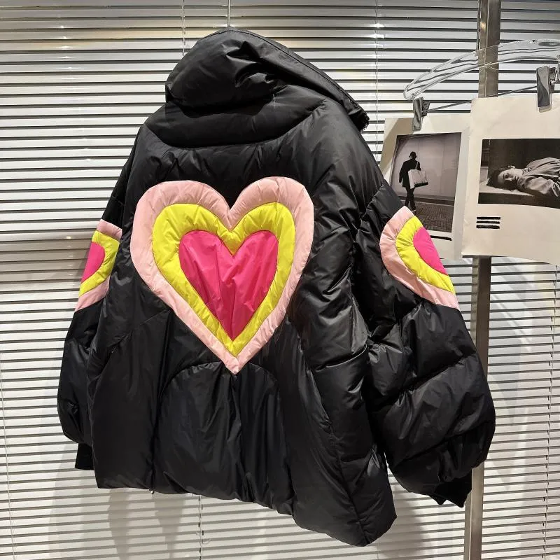 Heart Pattern Spliced Cotton Thick Parkas Jacket