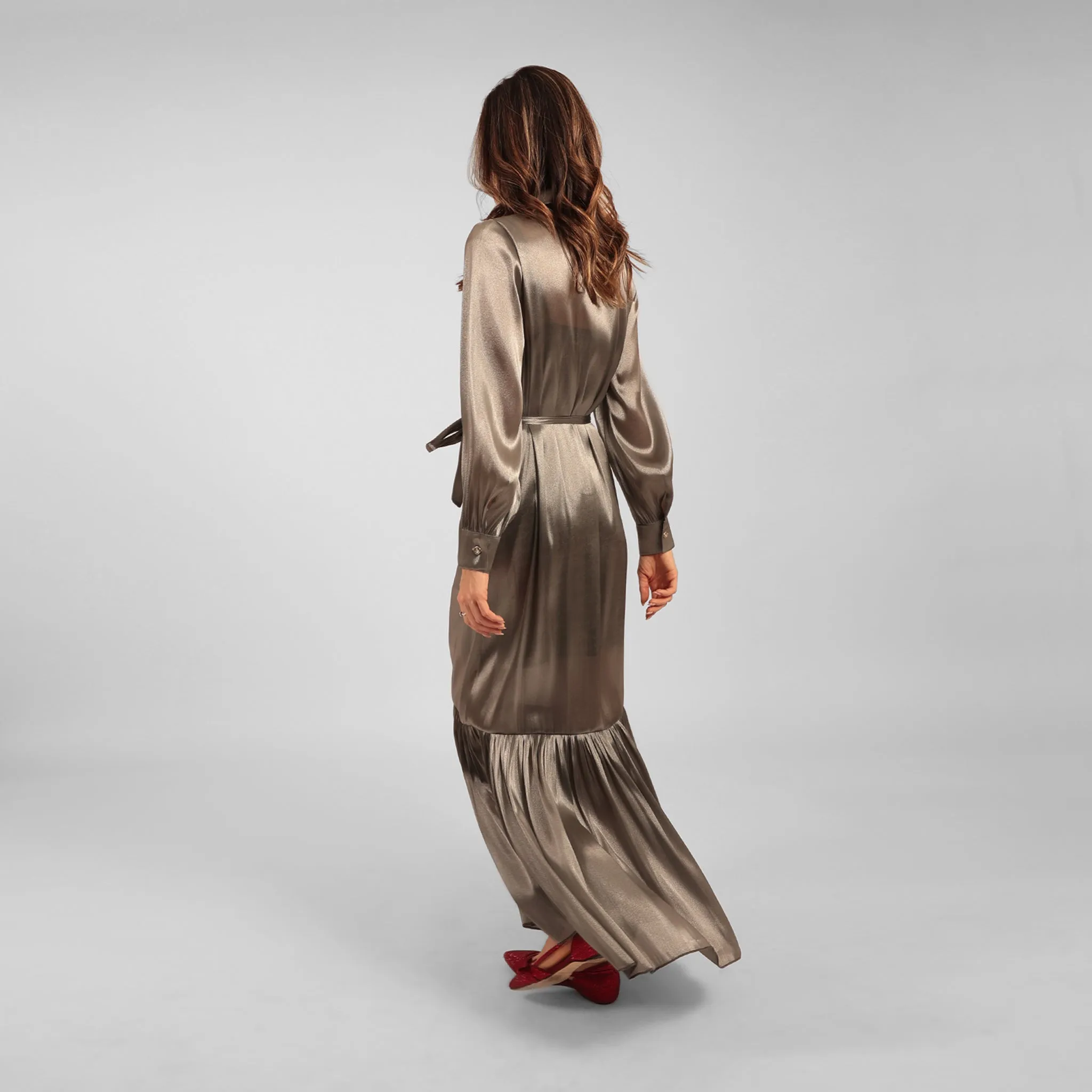 Ilu Long Sleeve Maxi Shirt Dress Silver