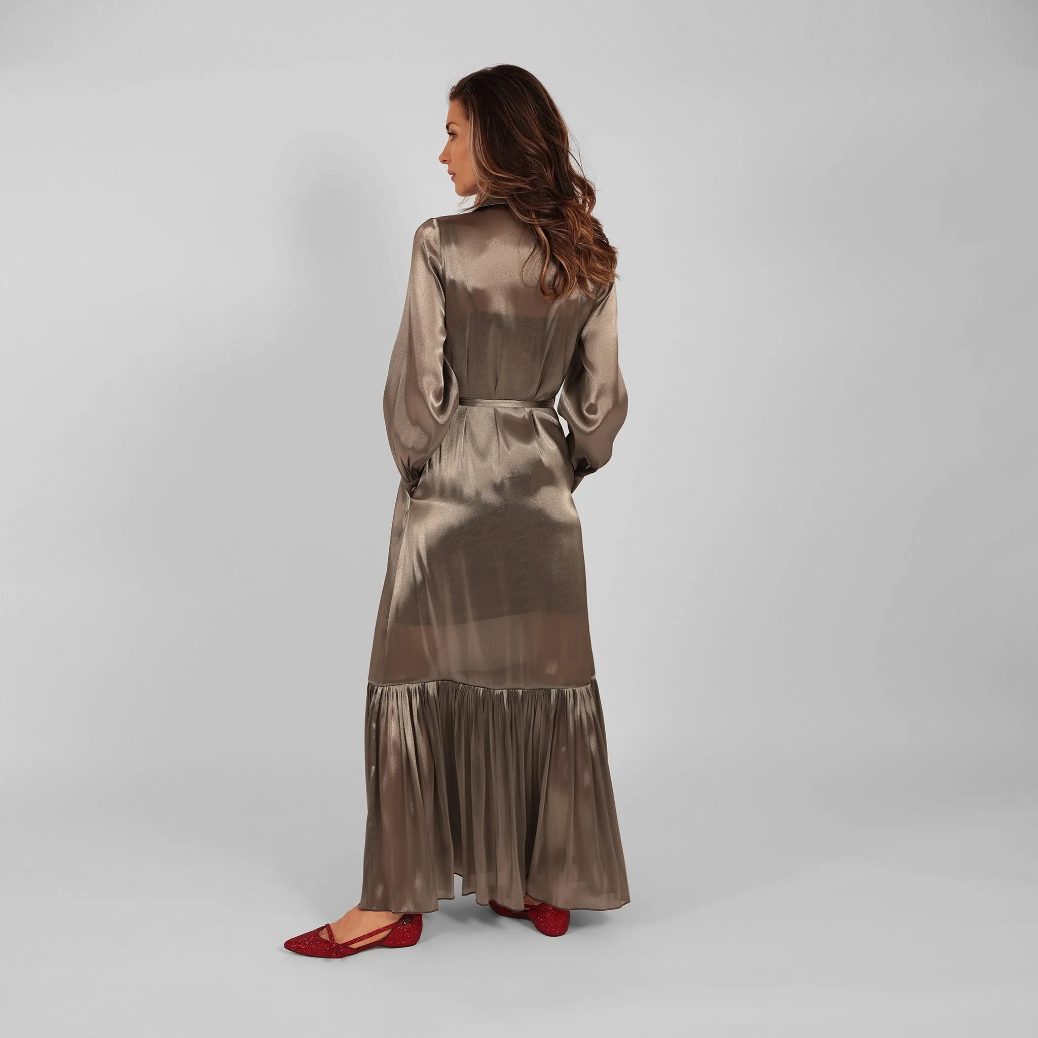 Ilu Long Sleeve Maxi Shirt Dress Silver