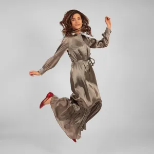 Ilu Long Sleeve Maxi Shirt Dress Silver