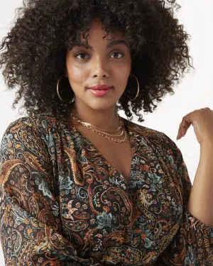 Joya Paisley-Print Midi Dress | Black