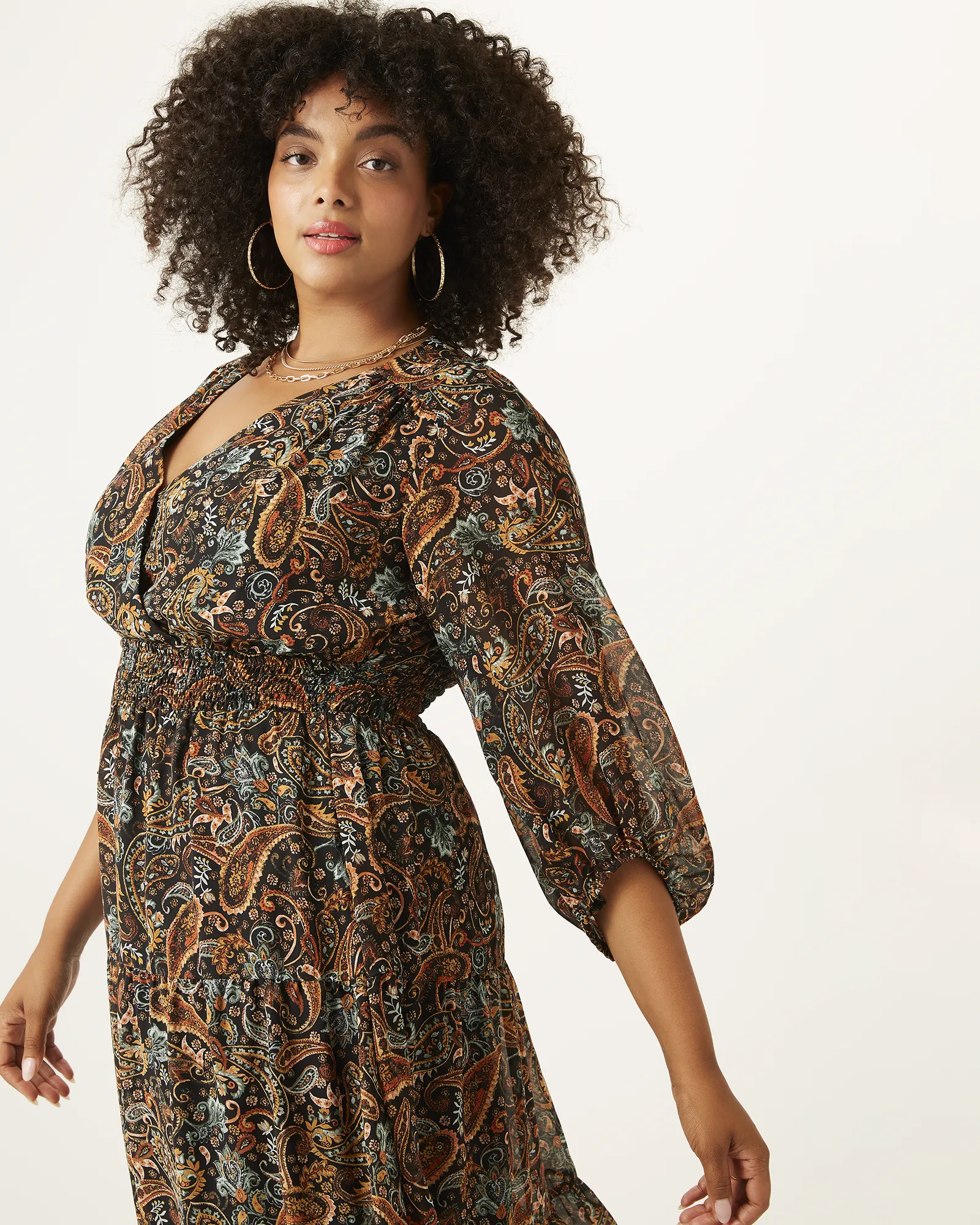 Joya Paisley-Print Midi Dress | Black