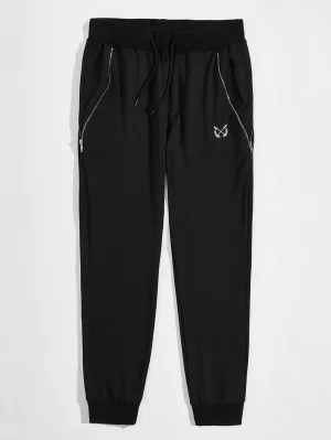 Men Zipper Detail Graphic Embroidered Sweatpants