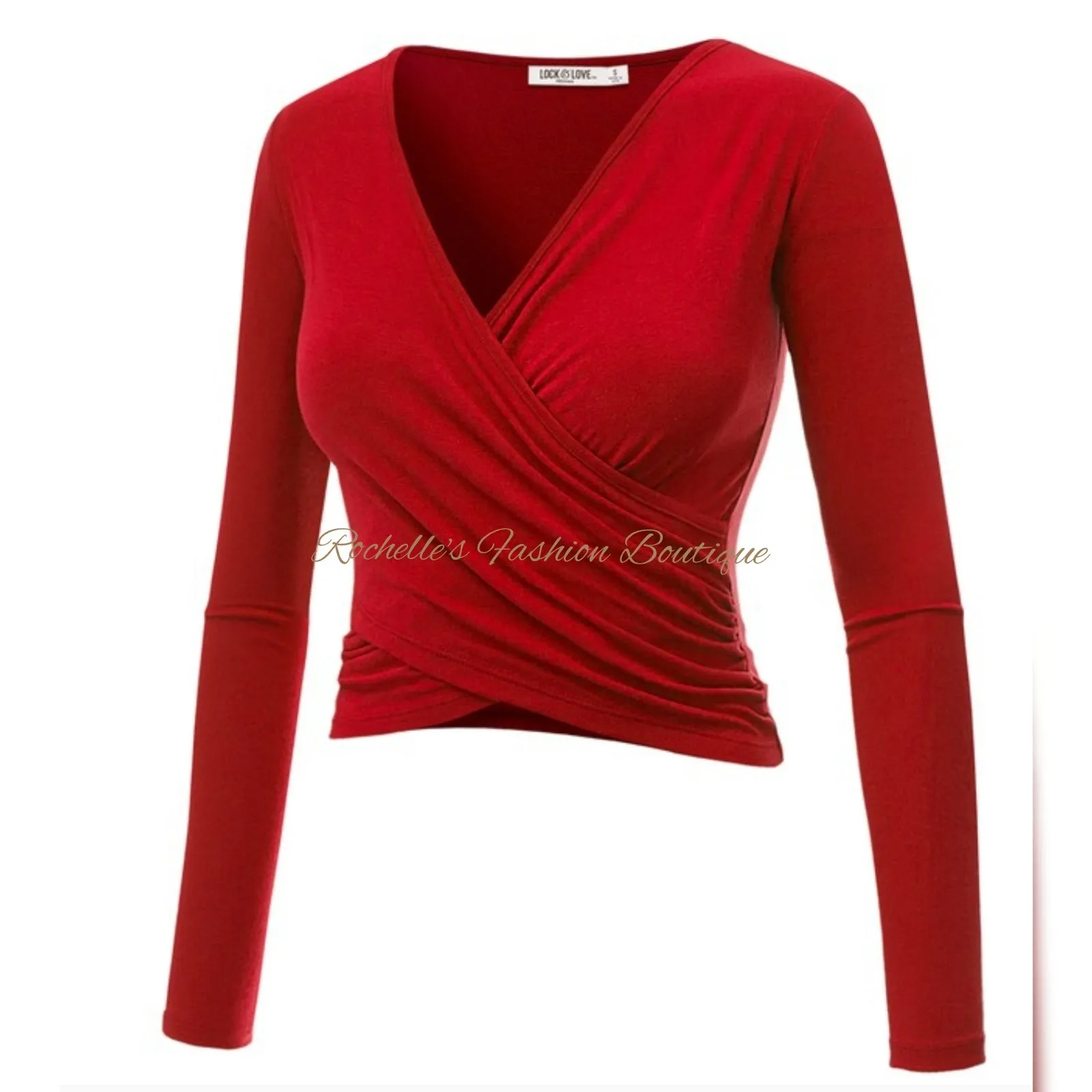 Red V Neck L/S Wrap Shirt