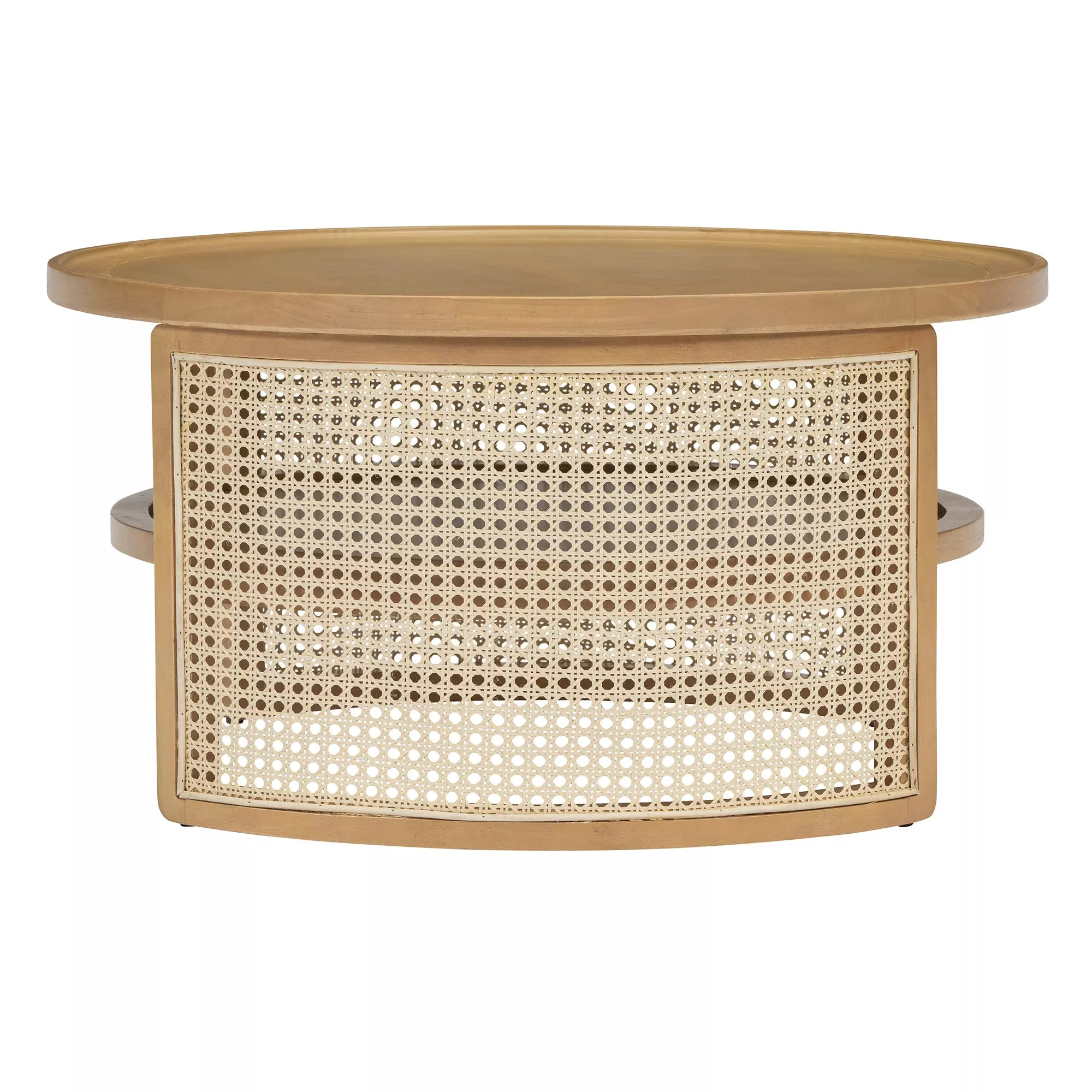 Round Rattan Coffee Table with Storage, Modern 2-Tier Wood Coffee Table with Storage Rattan Base, 31.3" Center Table for Apartment, Living Room, Home Office