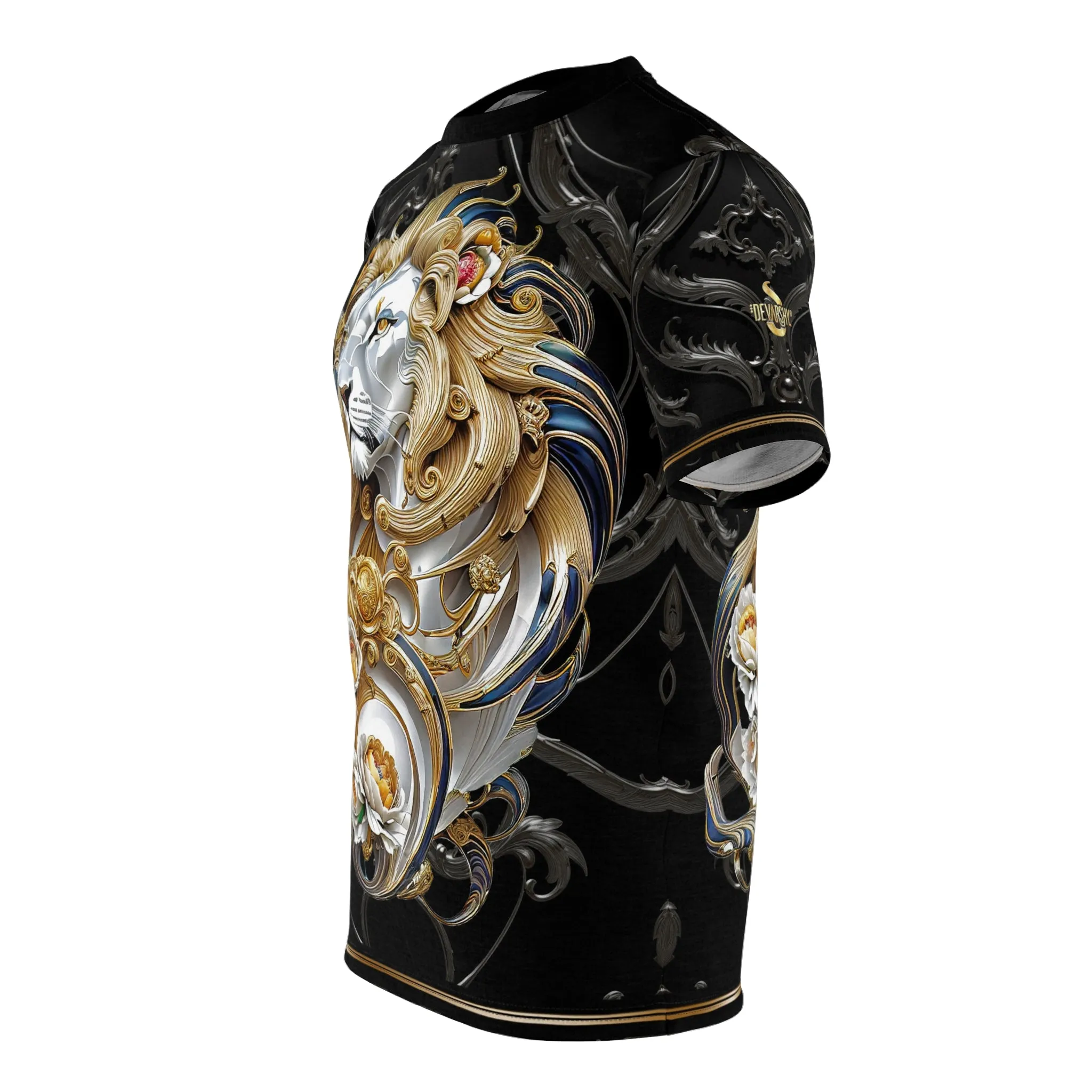 Royal Lion Black T-Shirt Unisex All Over Print Tee Baroque Lion Unisex T-Shirt  | D30001