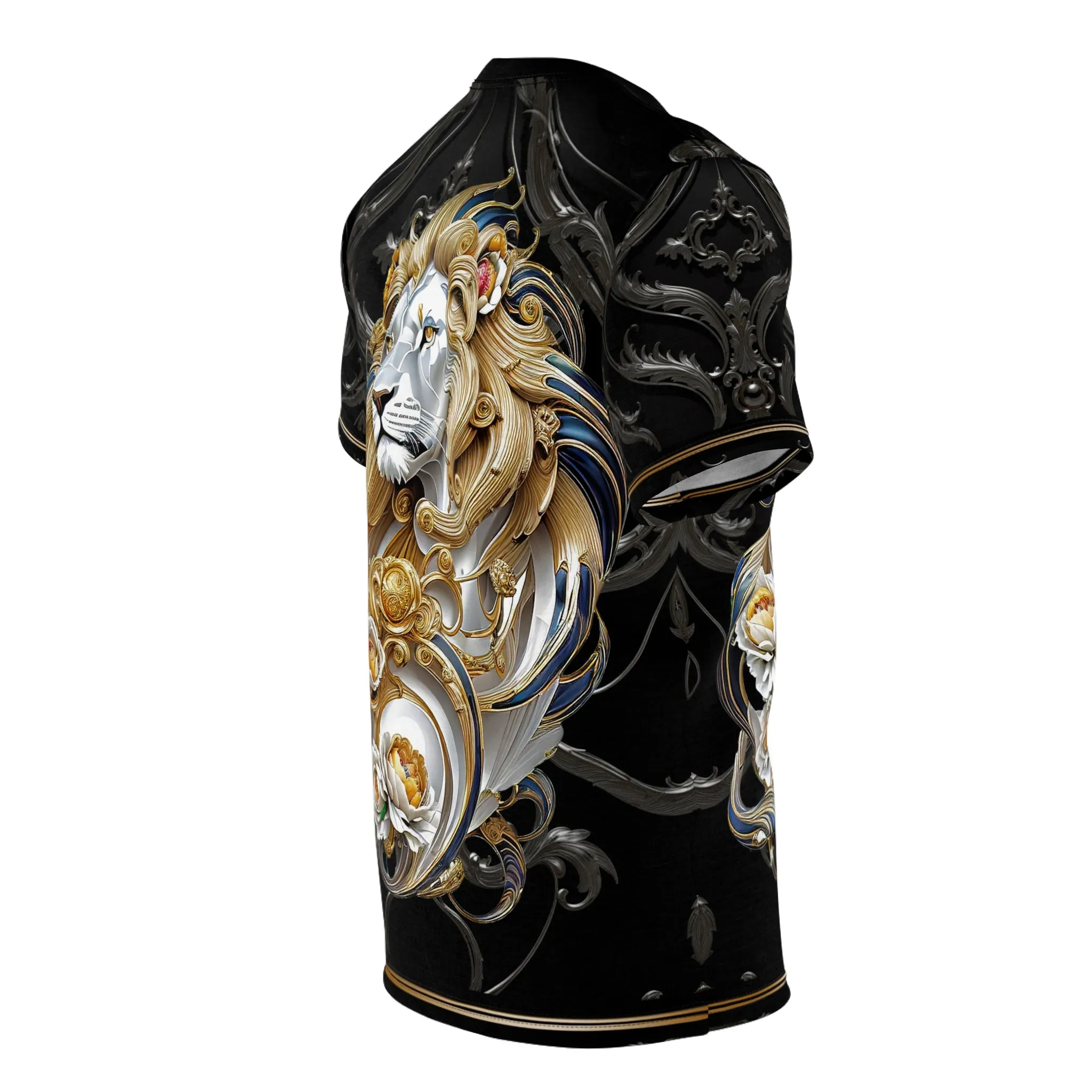 Royal Lion Black T-Shirt Unisex All Over Print Tee Baroque Lion Unisex T-Shirt  | D30001