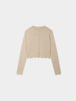 Scallop Edge Crew Cardigan Short-Ivory