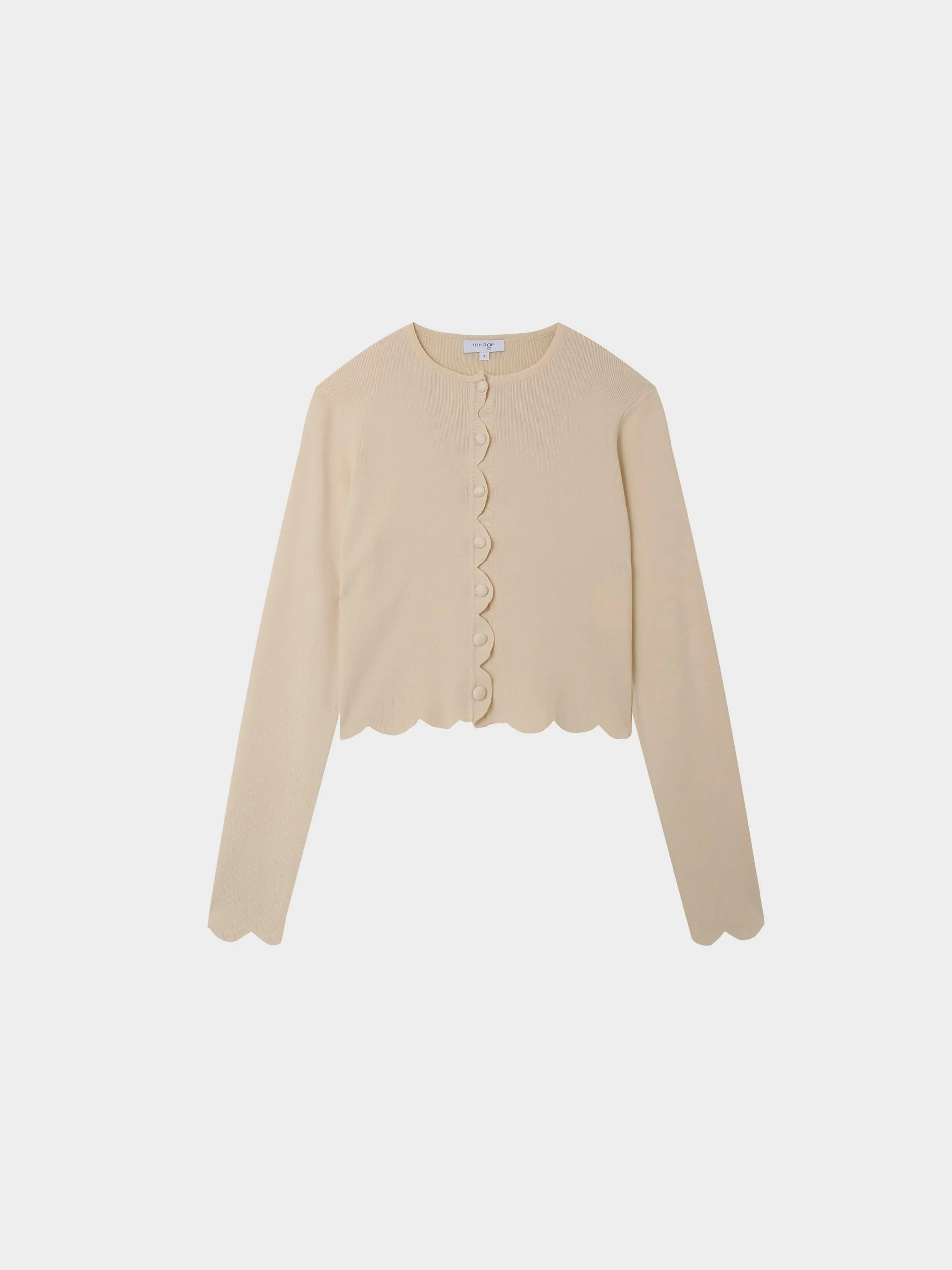 Scallop Edge Crew Cardigan Short-Ivory