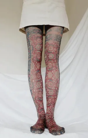 Scrolling Vines and Blossom Printed Art Tights