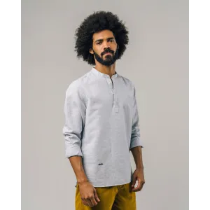 Slub Henley Shirt Blue Made Of Organic Cotton And Linen