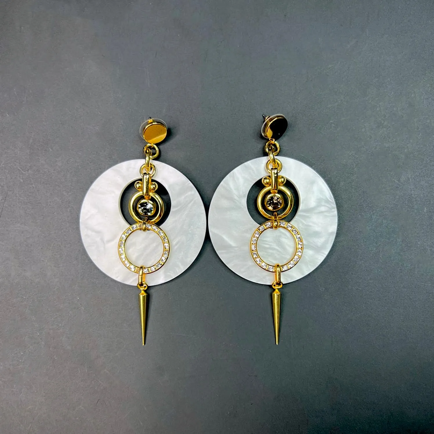 Solar Orbit Drop Earrings – White & Gold Summer Statement