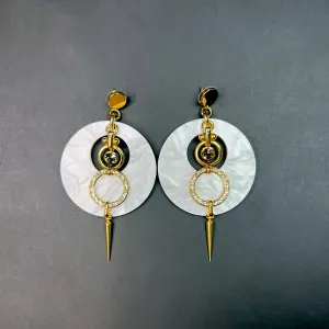 Solar Orbit Drop Earrings – White & Gold Summer Statement