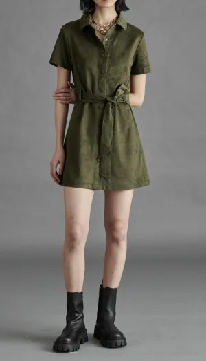 STE Olive Jolene Faux Suede Shirt Dress