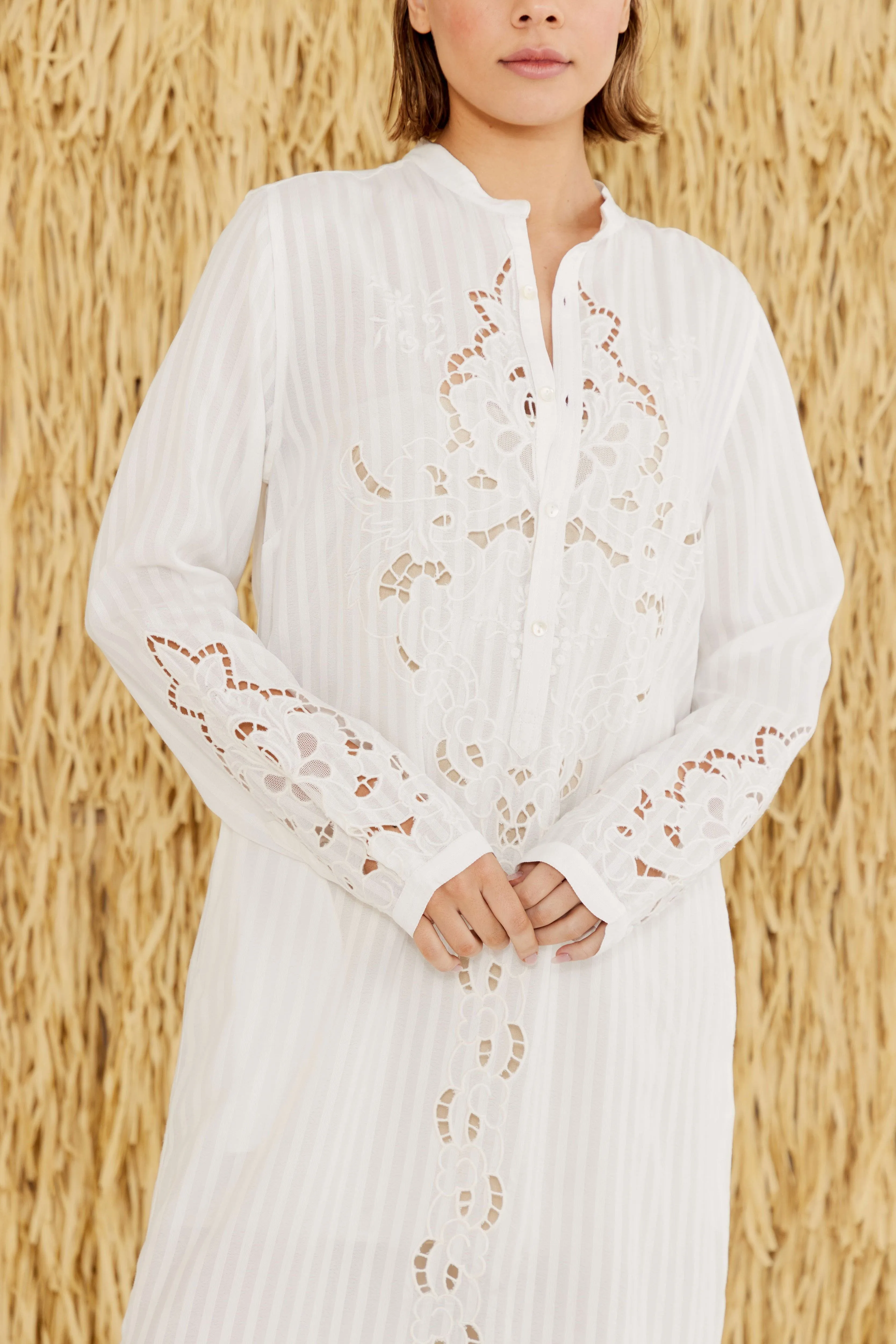 Tessa Embroidered Cutout Shirt Dress