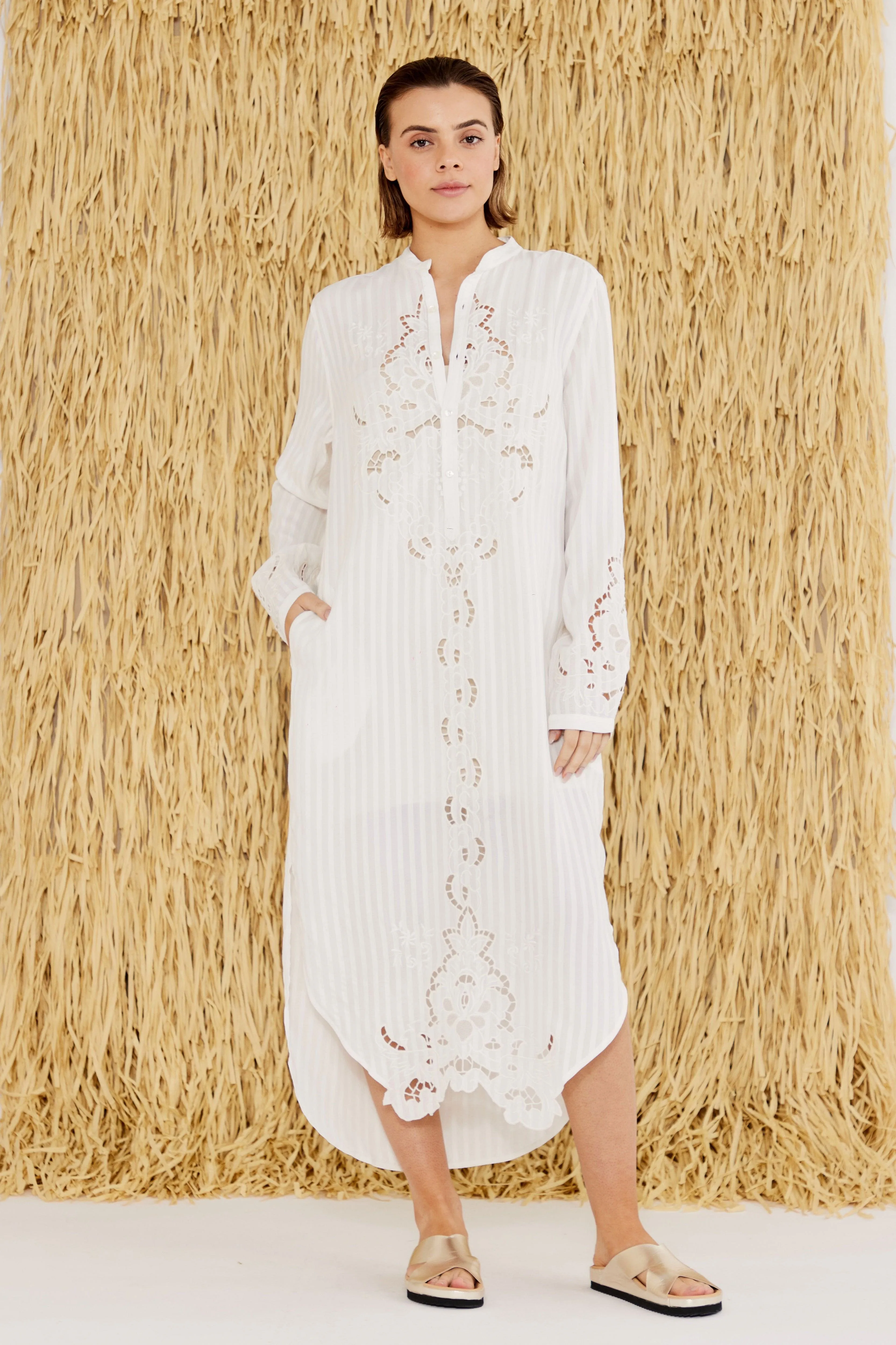 Tessa Embroidered Cutout Shirt Dress