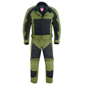 Warrior Gears® Air Mesh Motorbike Suits for Men, Breathable Textile Motorbike Jacket and Trouser with Removable Lining and CE Armours - Black & OIive Green