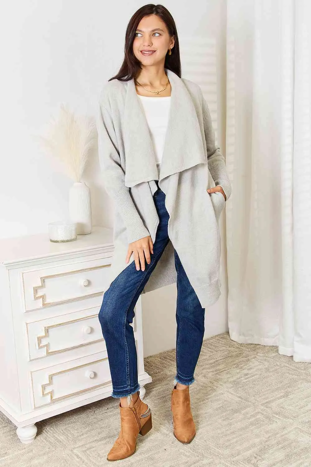 Womens Open Front Cardigan with Pockets