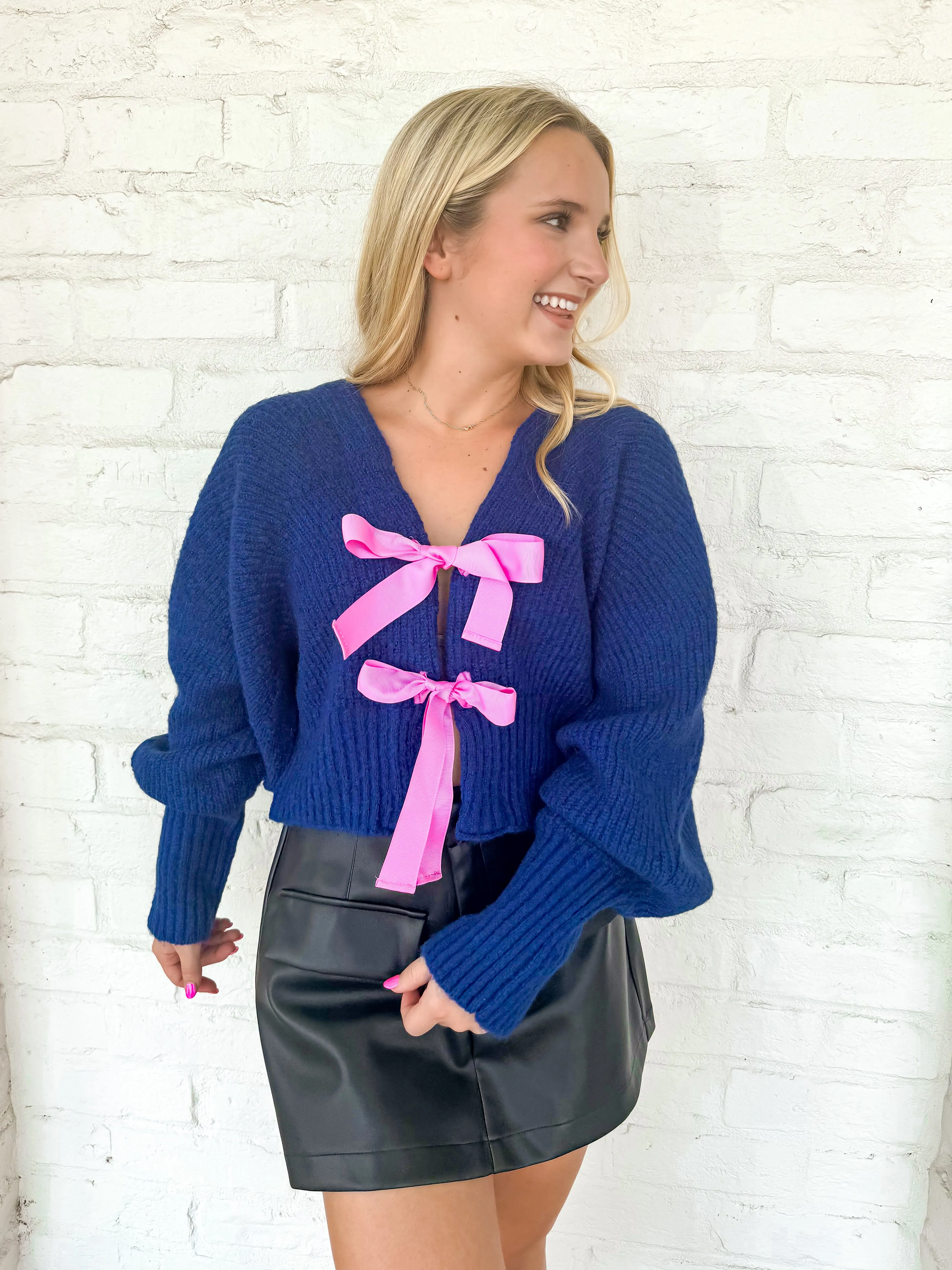 You Look Like You Love Me Cardigan Navy/Pink