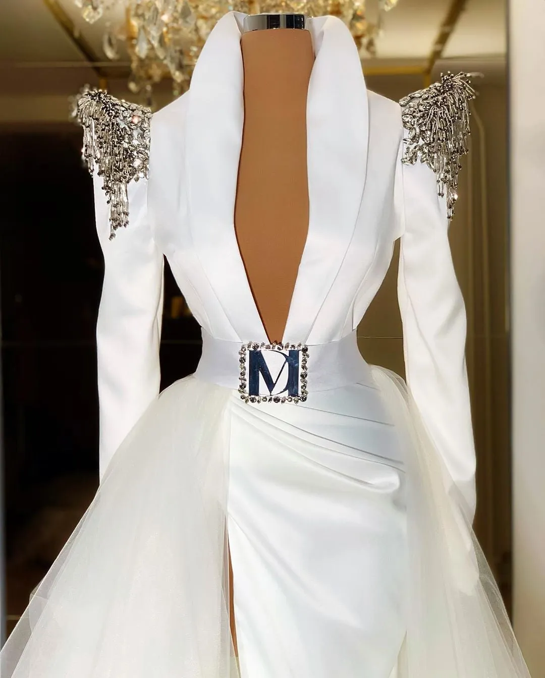Zaniyah Elegant  White Long Sleeves Evening Dress